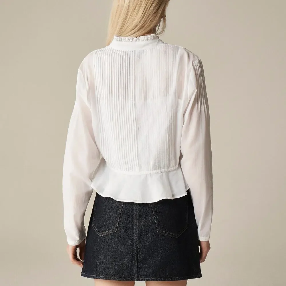 J. Crew Women's Lace-Trim Cinched-Waist Top in Cotton Voile Size Large NWT